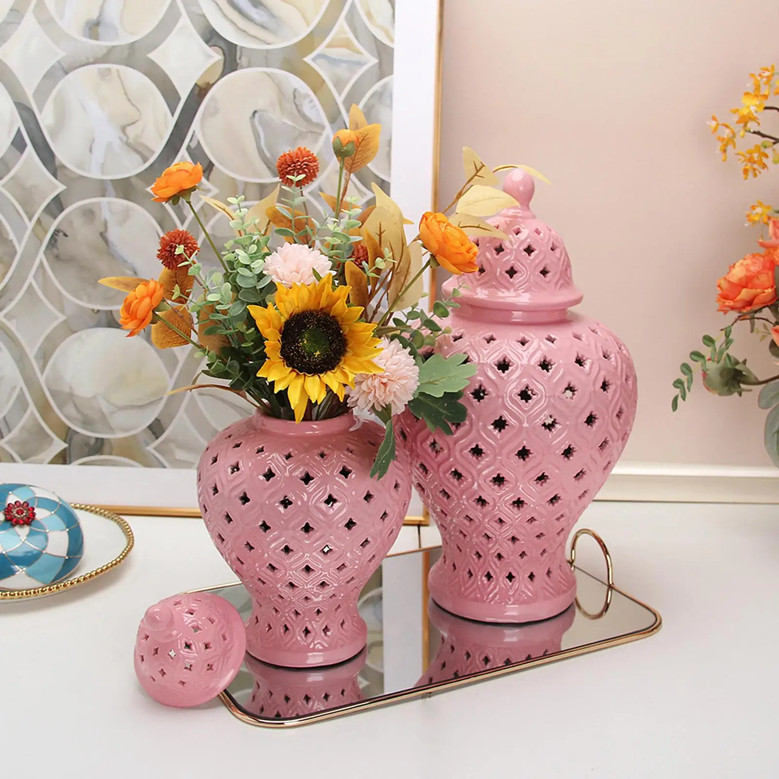 

Ceramic Vase Storage Organizer Flower Holder Office Porcelain Ginger Jar