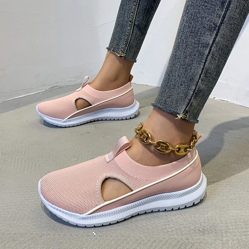 

Ladies Stretch Fabric Mesh Vulcanized Sneakers Ladies Lightweight Soft Breathable Fashion Casual Sports Sandals for Women 2022