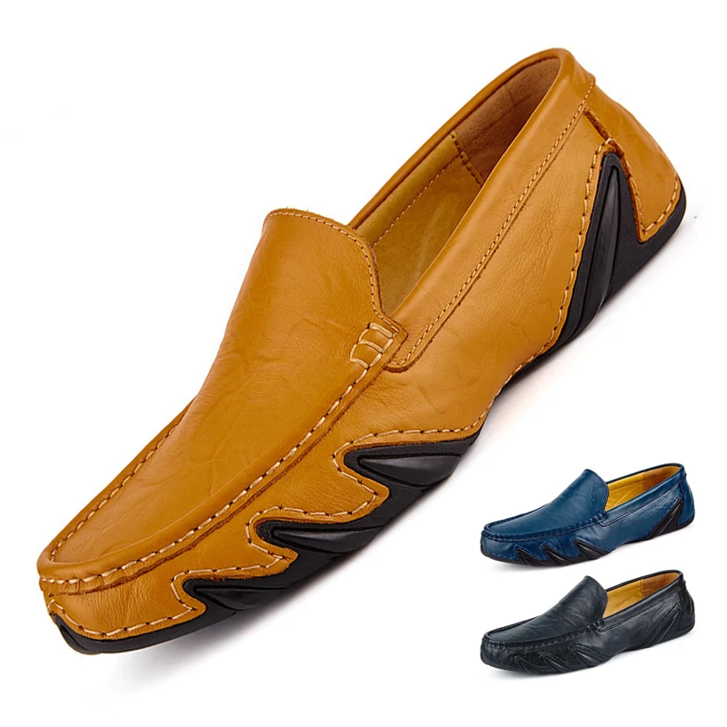 

Мужские кожаные кроссовки без шнуровки, черные мокасины, дышащие классические туфли, повседневная обувь для вождения, 2023