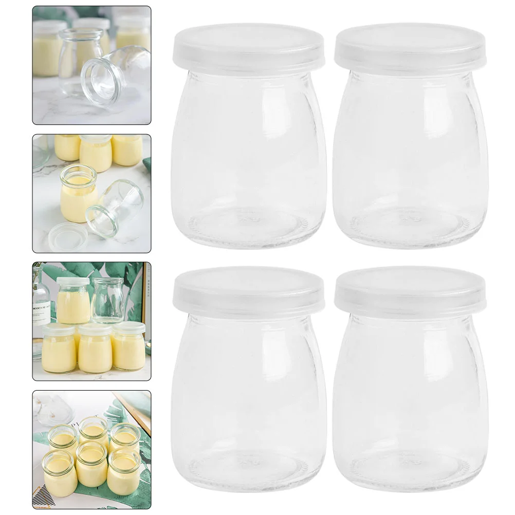 

6 Pcs Glass Pudding Jar Glass Containers Lids Honey Containers Bracket Pudding Cup Soda Lime Glass Glass Favor Jars Baby