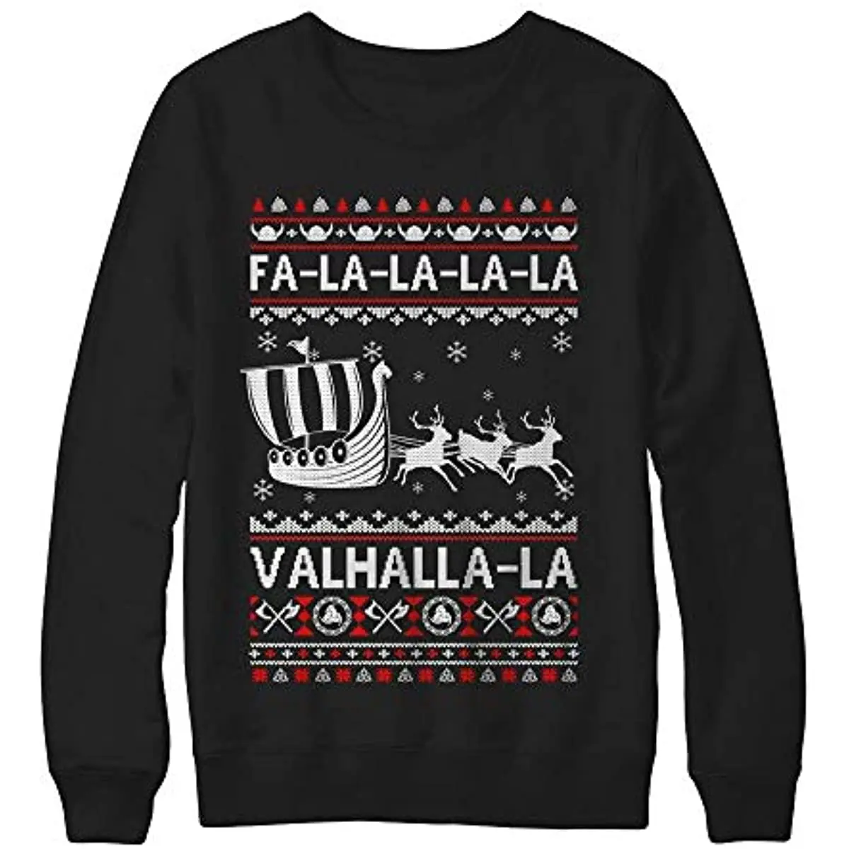 

FA La La Valhalla Viking Ship Sledge Ugly Christmas Sweater Sweatshirt New 100% Cotton Comfortable Casual Mens Streetwear