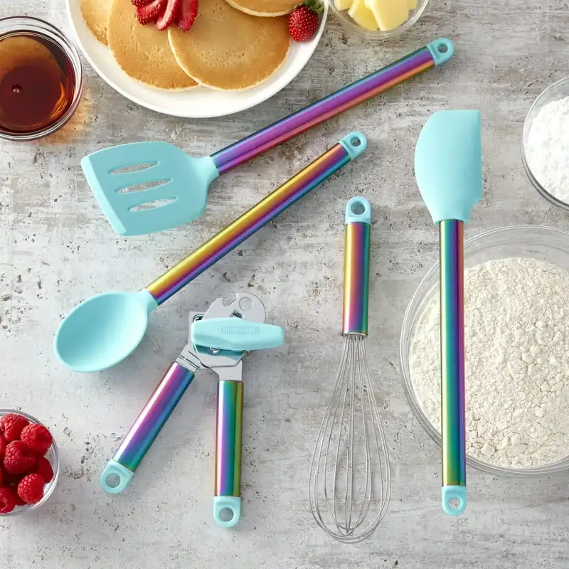 

Iridescent and Aqua Kitchen Tool and Gadget Set Mini portable blender Potato masher овощерезка Silicon mat Salad spinn