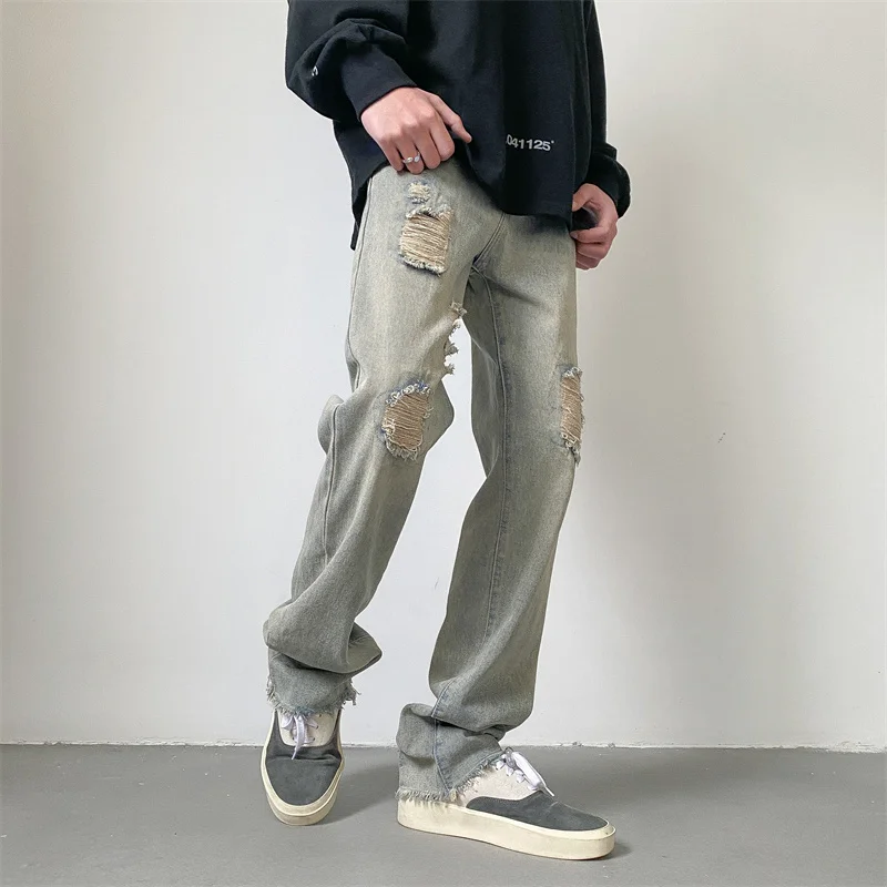

Ripped Baggy Jeans Men Fashion Retro Casual Straight Jeans Men Streetwear Hip-hop Loose Holes Denim Pants Mens Trousers M-2XL