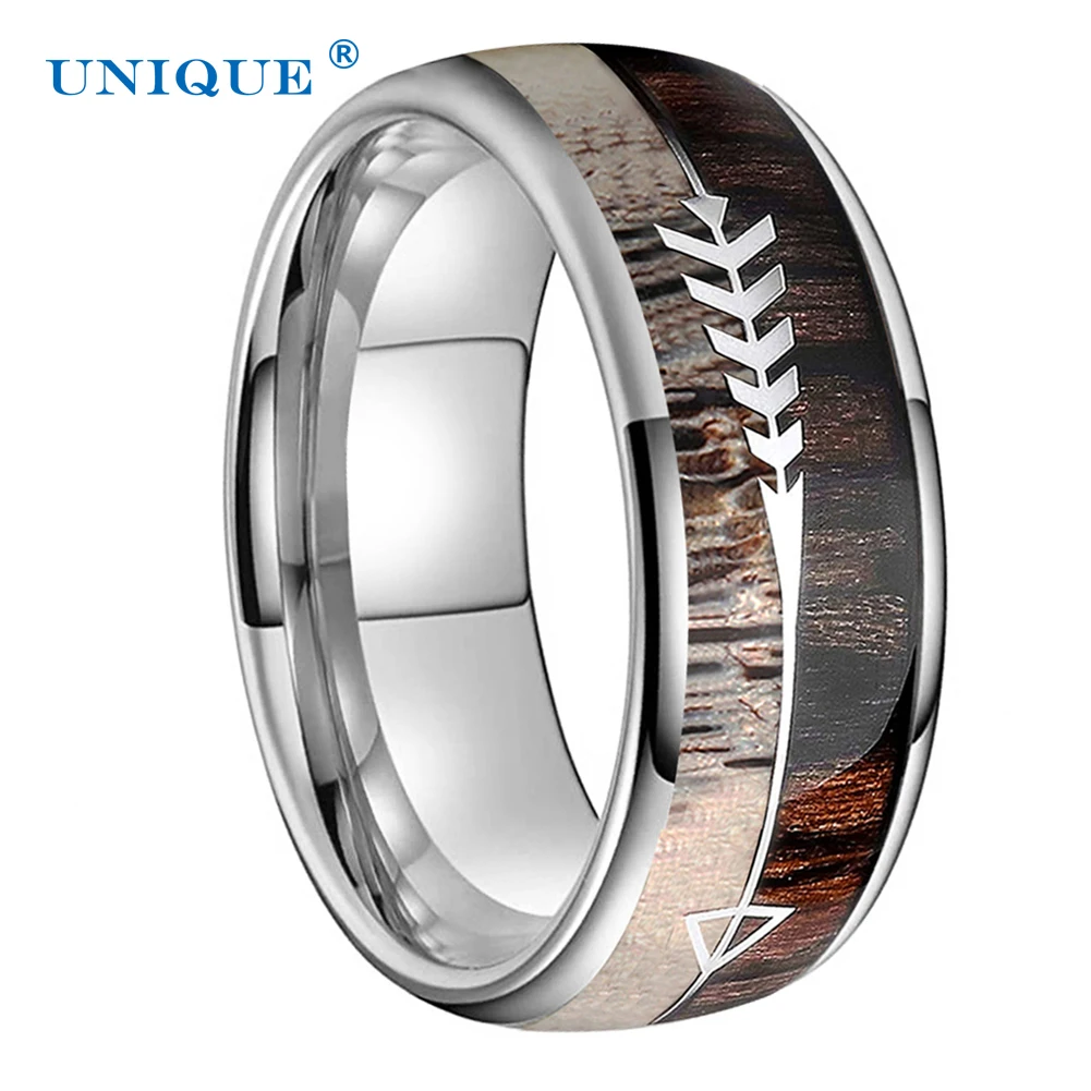 

Unique Jewel 6mm 8mm Polished Dropshipping Deer Antler Anniversary Ring Arrow Fashion Tungsten Wedding Band for Men Women