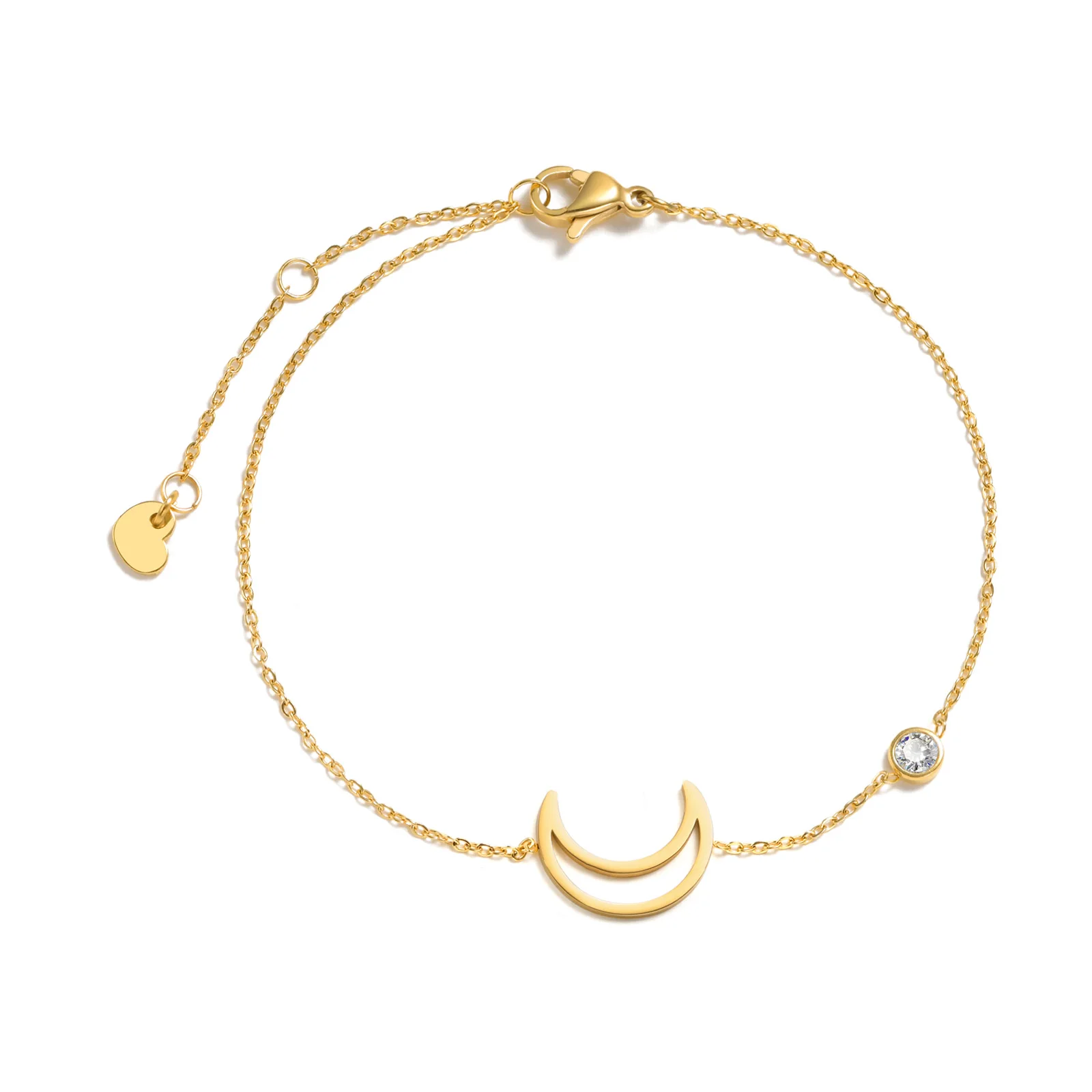 

Hollow Moon Chain Bracelets for Women, Stainless Steel Golden Wrist Bracelet Adjustable