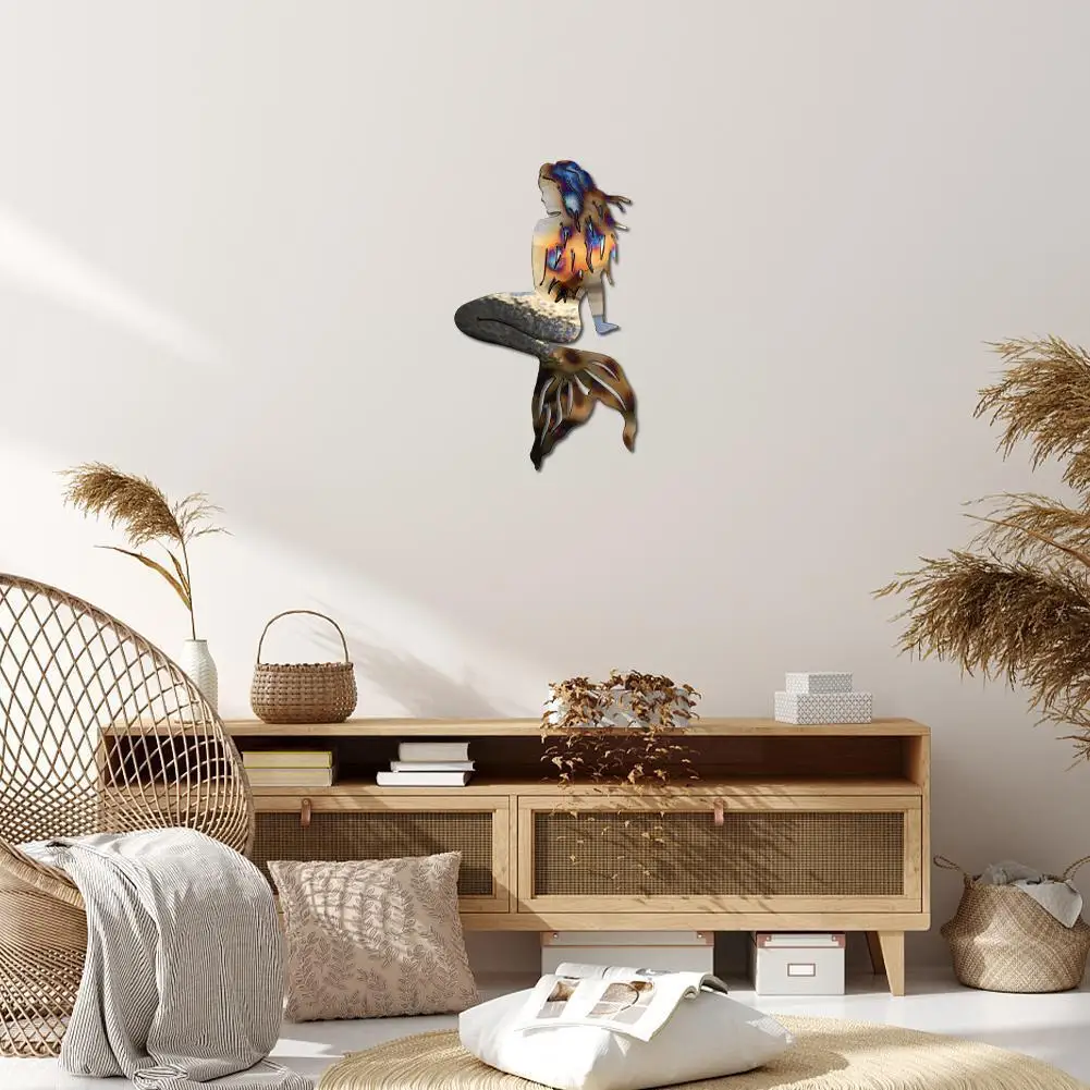 

Mermaid Metal Art Wall Decor Garden Wrought Iron Handmade Mermaid Hanging Household Decoration Craft P6e0