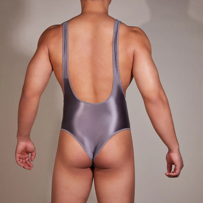 Glossy Sexy Mens Bodysuit Undershirts Elastic Vest One-piece Jumpsuit Romper Fitness Leotard Male Underwear