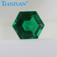 emerald cut hexagonal shape lab grown muzo emerald stone hydrothermal green emerald beads jewelry making