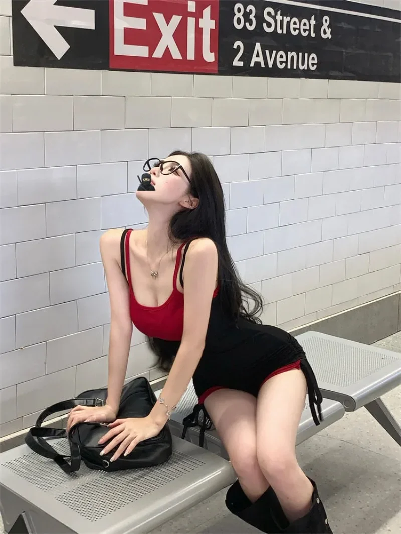 Готический сексуальный Y2k поддельный комбинезон из двух предметов женский