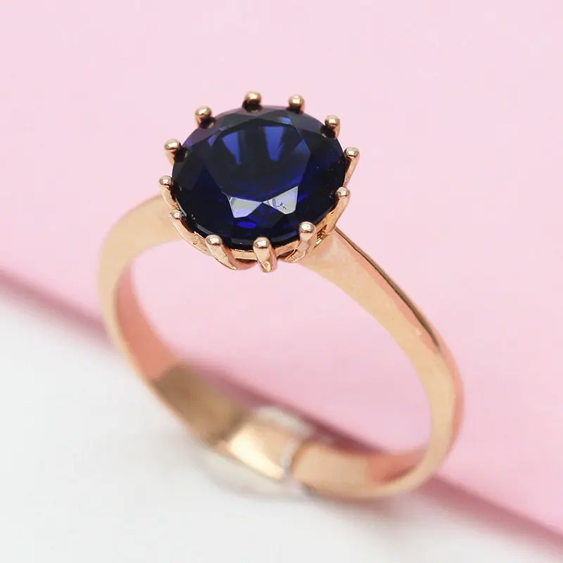 585 purple gold 14K rose 12 prongs inlaid sapphire high-end round luxury charm fashion romance rings for women engagement |