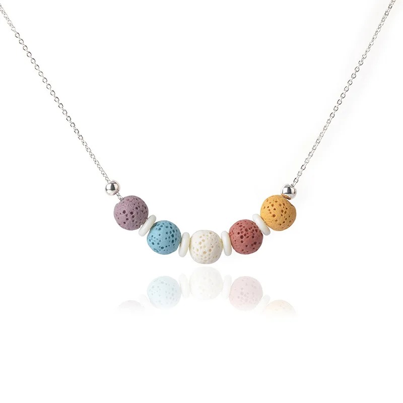

Colorful Round Lava Stone Beads Essential Oil Diffuser Necklace Aromatherapy Stone Necklace Jewelry