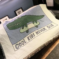 green crocodile throw blanket non slip stitching letters sofa covers cobertor blanket with tassel on bedsplane travel textile
