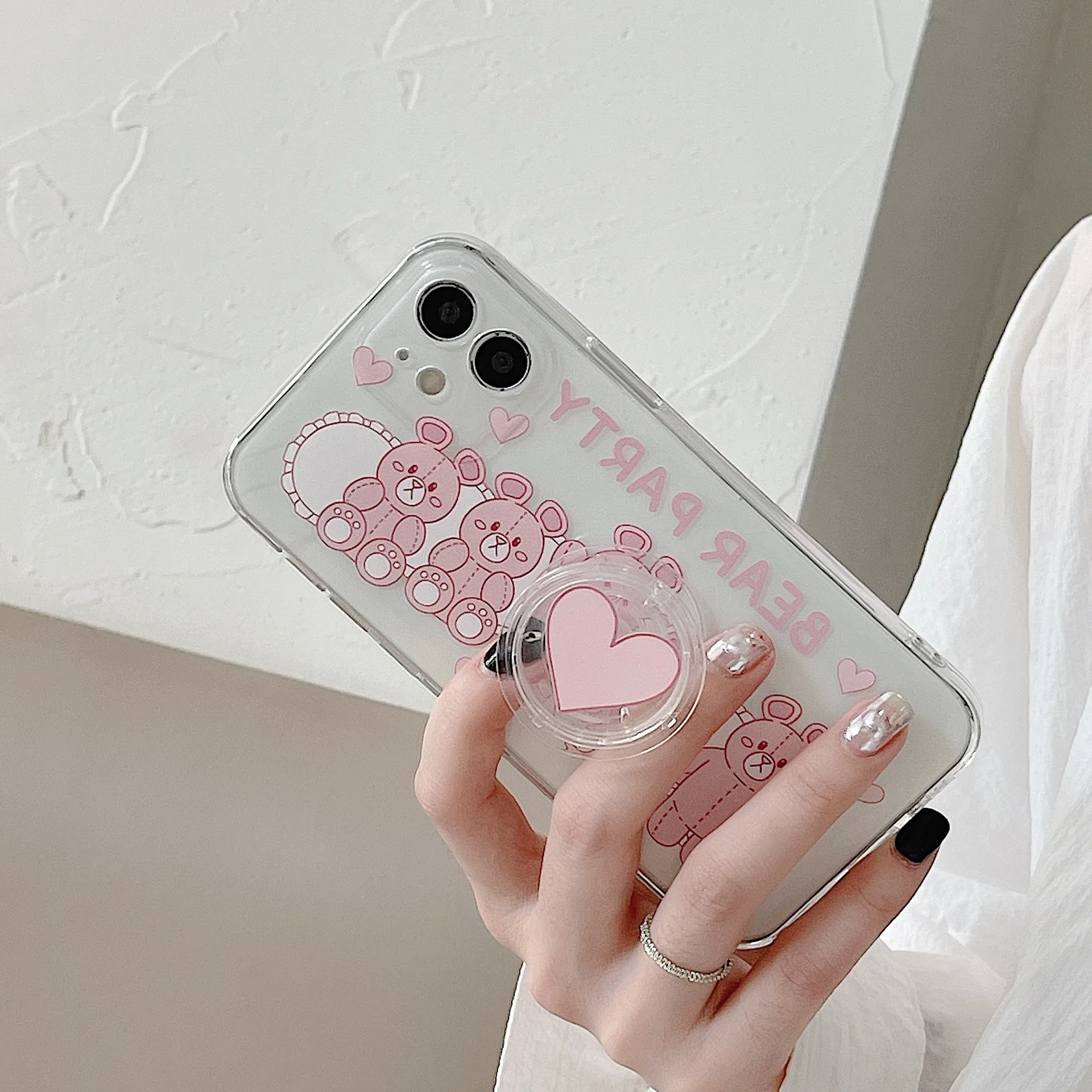 

Ins Cartoon Pink Bear Party Pattern Phone Case For iPhone 13 12 11 Pro Max Mini XS Max XR X 8 7 6 6S Plus Soft TPU Lovely Case