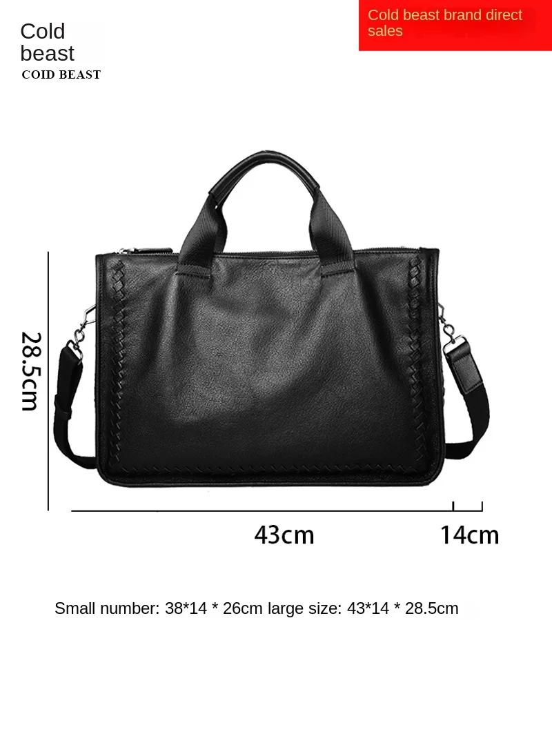 Woven Sheepskin Men's Handbag Leather Business Men Bag Casual Soft Leather One-Shoulder Crossbody Briefcase Bag