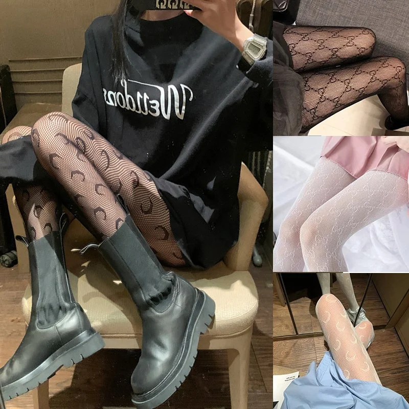 

Women's Sexy Pantyhose Fishnet Tights Sexy Mesh Hollow Stockings High Elastic Letter Stockings Sexy Luxury Black Pantyhose