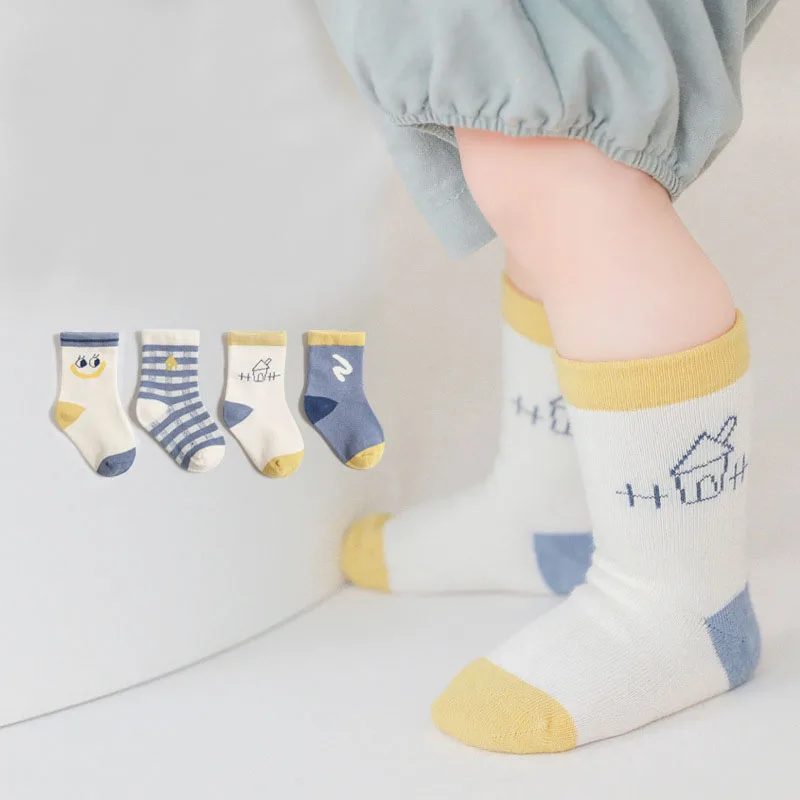 

Носки для новорожденных, из чистого хлопка, на возраст 0-7 лет, 4 пары