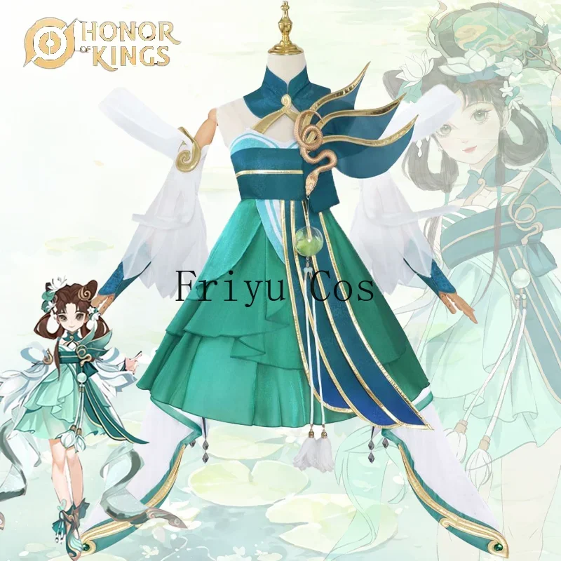 Фото Костюм для косплея Honor of Kings Xiao Qiao, зеленая змеиная кожа, униформа, костюм, платье, наряд для вечеринки на Хэллоуин, ролевая игра для взрослых девочек №1