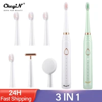 ckeyin electric toothbrush 6mode rechargeable silicone face clean brush skin lifting massager waterproof 4 brush head teeth care