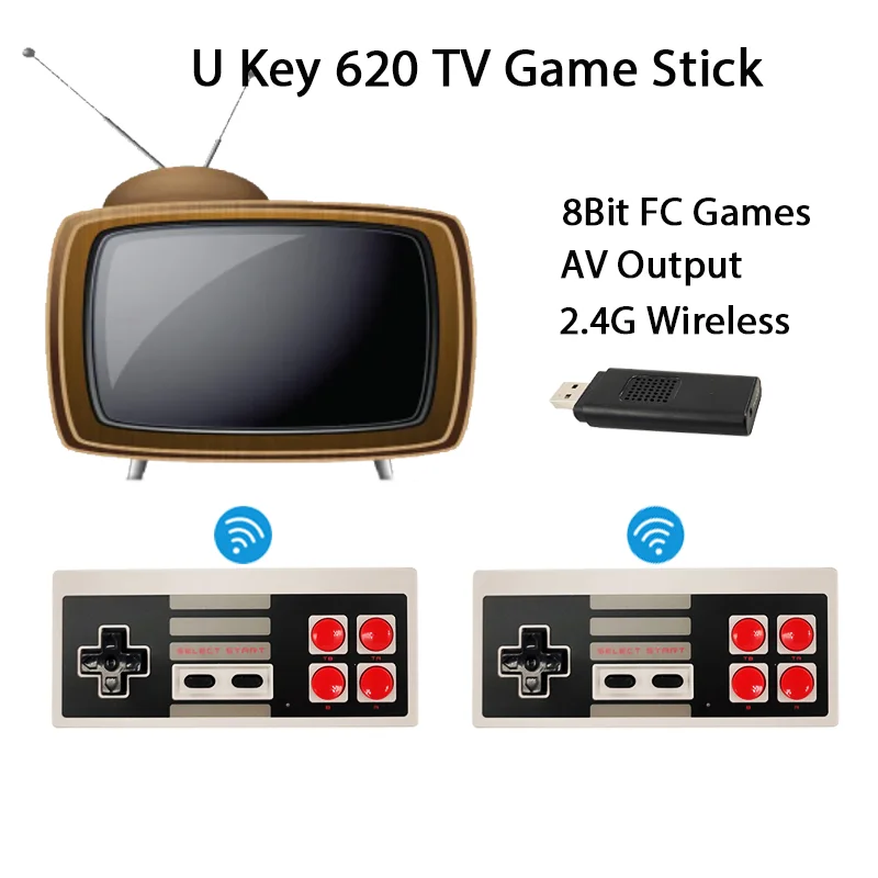 

U Key 620 Retro Video Game Console 8Bit FC 620 Games Pre-installed AV Connect TV 2.4G Wireless Controllers Retrogaming Kids Gift