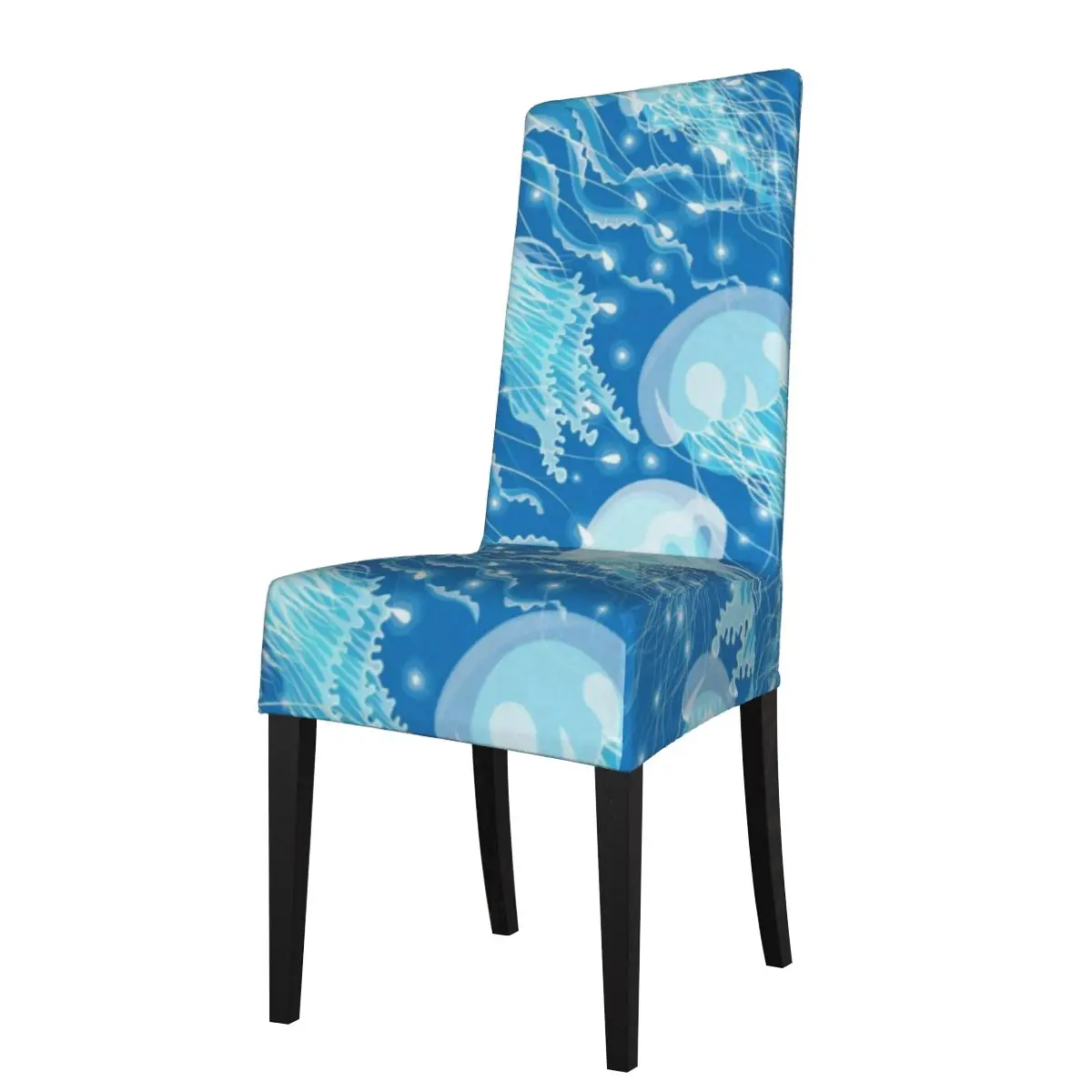 

Dining Room Chair Covers Slipcovers Teal Blue Jellyfish Cute Jelly Fish Short Kitchen Banquet Armless High Back Chair Seat Cover