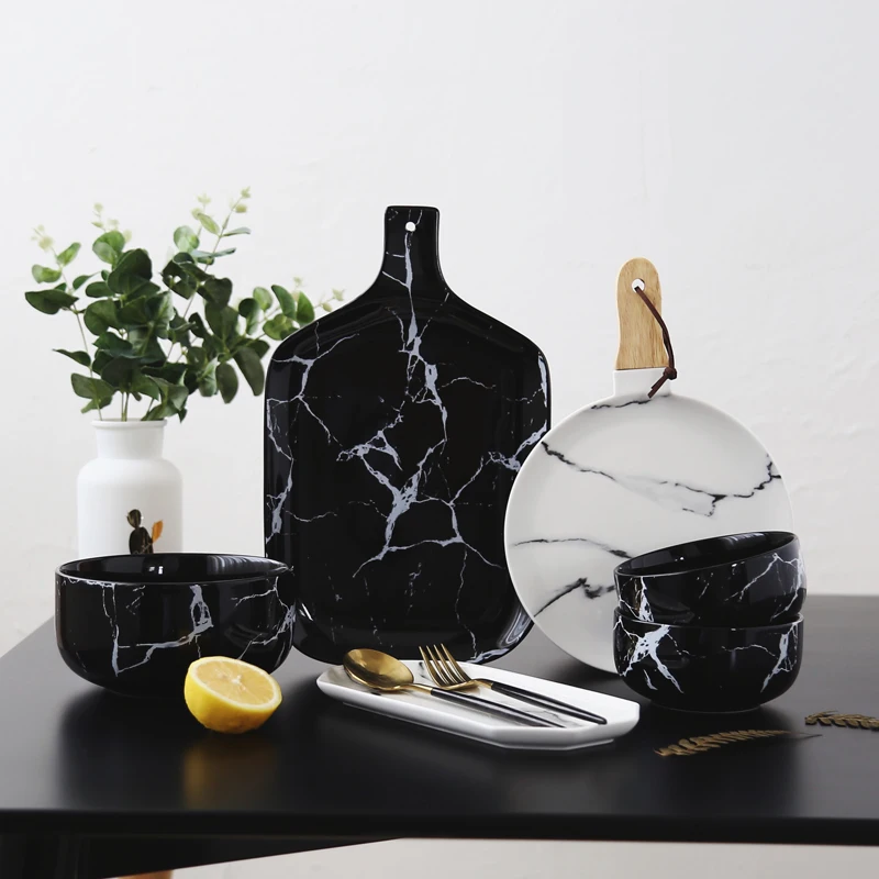

Creative Design European Style Marble Pattern Ceramic Tableware Porcelain Plate Dish Platter Bowl Cutter Board Dinnerware Set