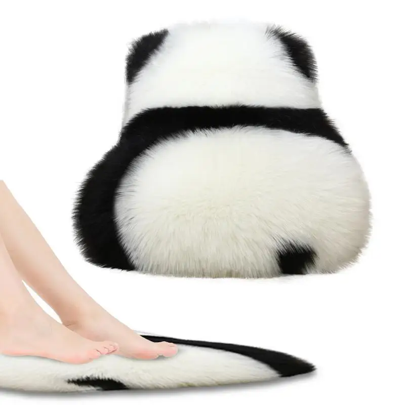 

Fluffy Panda Rug Animal Shape Faux Room Carpet Washable Furry Floor Mat small Sheepskin Decor Rug For Bedroom Living Room Dorm
