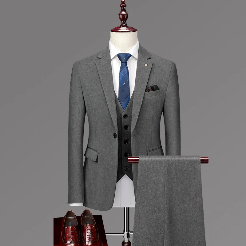 

2023Men's high-end wedding suit (Blazer + vest + trousers) High-end business trend slim handsome British Blazer three-piece suit