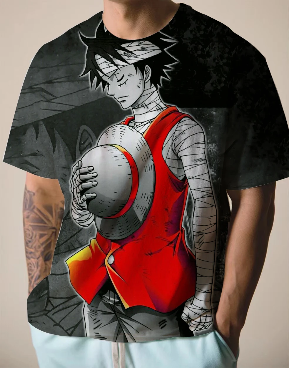 

Футболка с объемным принтом Луффи, модный топ в японском стиле аниме, уличная одежда в стиле Харадзюку с круглым вырезом, повседневный Топ у...