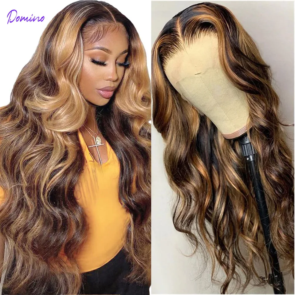 Highlight Wig Human Hair Honey Blonde Ombre Body Wave Lace Front Wig Colored Deep Curly Wig Straignt Lace Front Human Hair