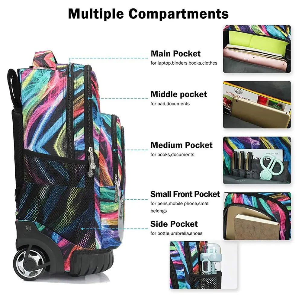 Rolling Backpack 19 inch Wheeled LAPTOP Boys Girls Travel School Student Trip…