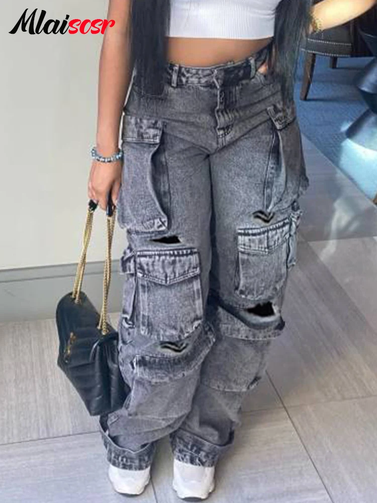 Винтажные джинсовые штаны Mlaiscsr с несколькими карманами розовые широкие женские