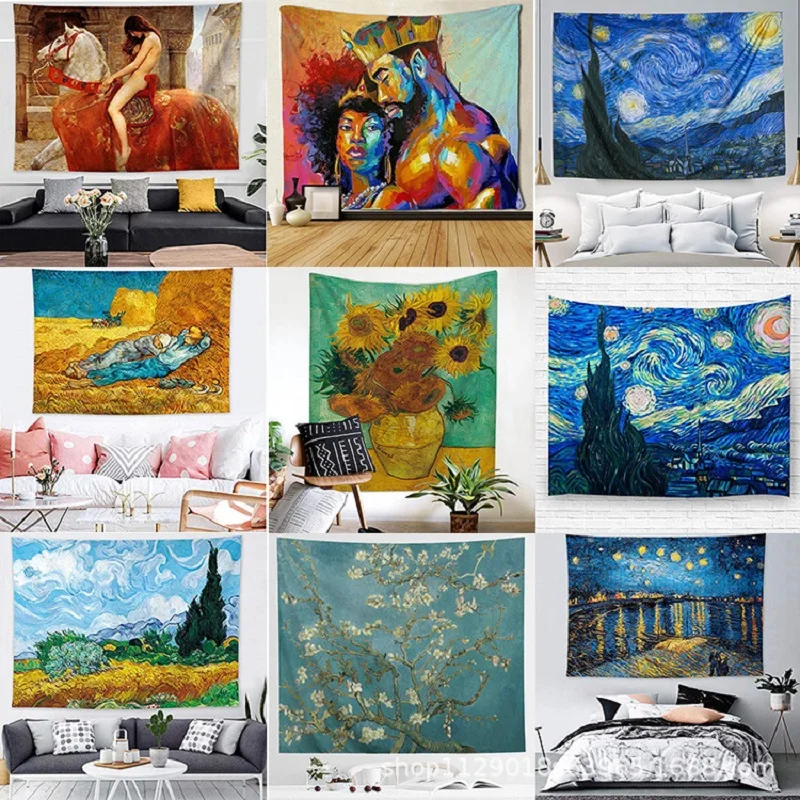 

Van Gogh Naked Girls Landscape Sun Flower Oil Moon Room Decor Large Beach Towel Wall Art Hanging Tapestry Home Tablecloth Yoga