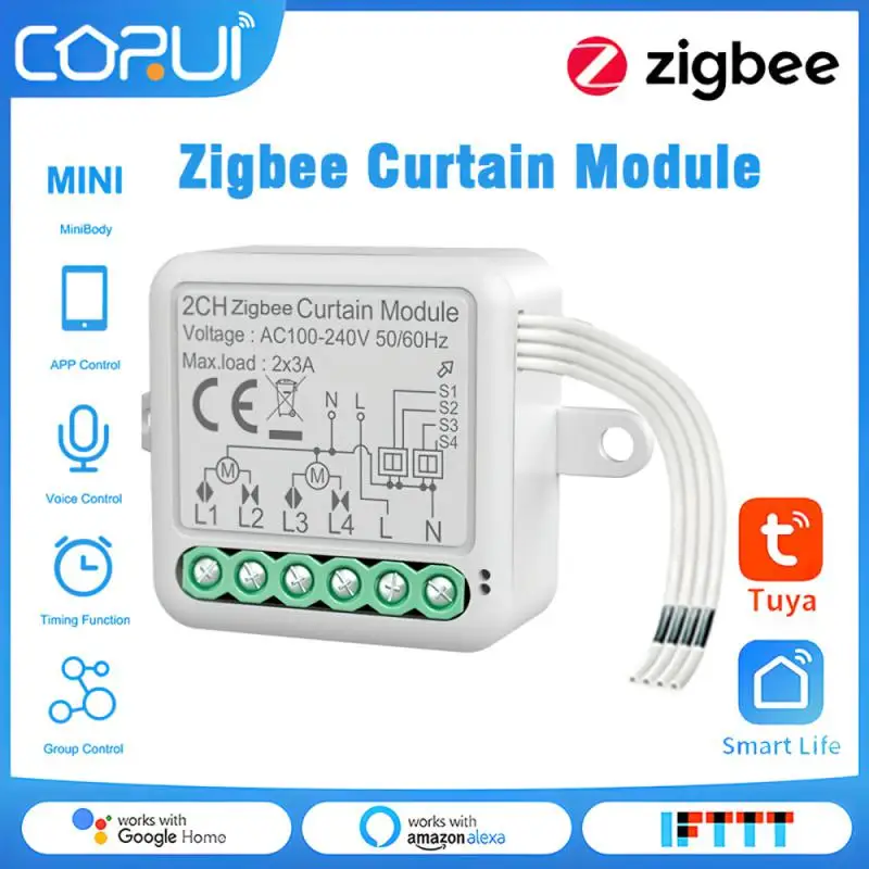 

Tuya Zigbee Curtain Module Blind Smart Switch For Roller Shutter Electric Motor On-off Device Alexa Google Home 1/2 Gang CORUI