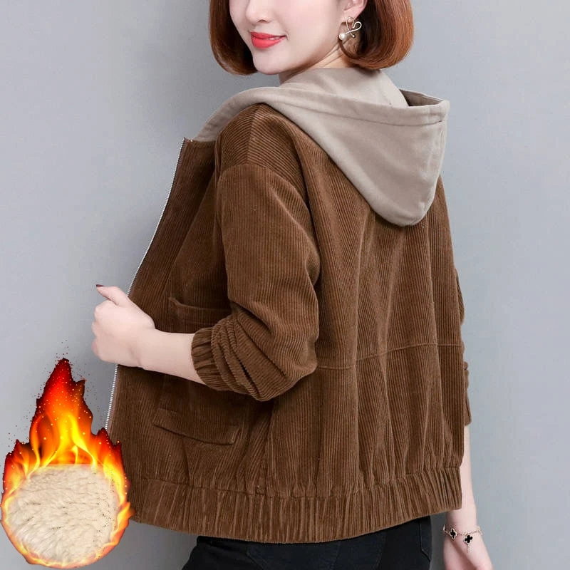 Вельветовое короткое пальто на флисовой подкладке для среднего и пожилого