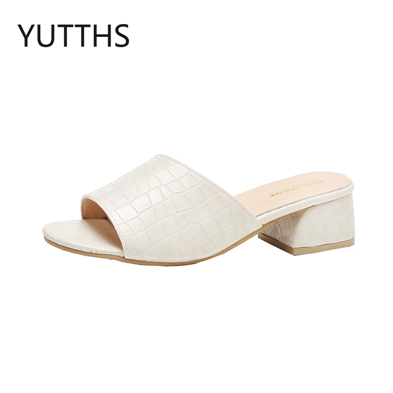 

Slippers Women's Shoes 2022 Trend New Summer Open Toe Chunky Heel High Heels Slippers Retro Zapatos Mujer Shoes for Women PU
