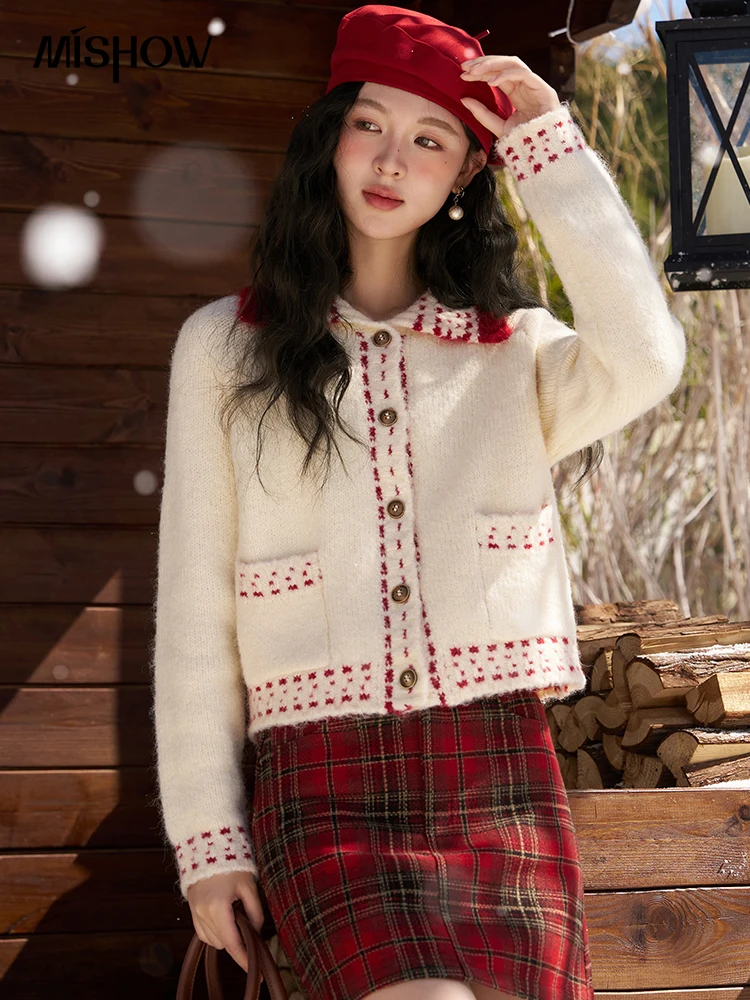 wełniany kardigan damski zimowy francuski Retro sweter z dzianiny klapami Office Lady leniwy styl swetry Top MXC57Z0458