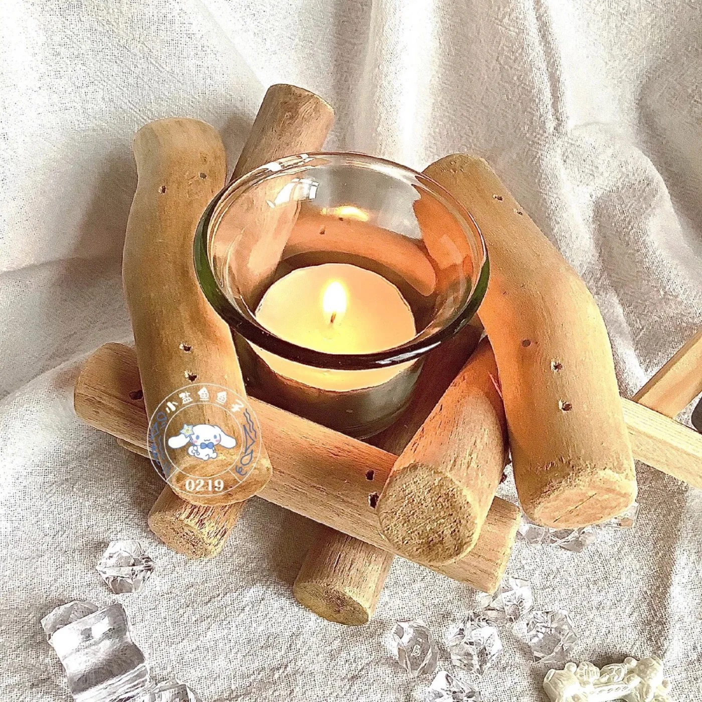 

Handmade Wooden Tea Light Candle Holder with Glass Cup Rustic Country Coastal Style for Farmhouse Home Altar Wedding Decoration