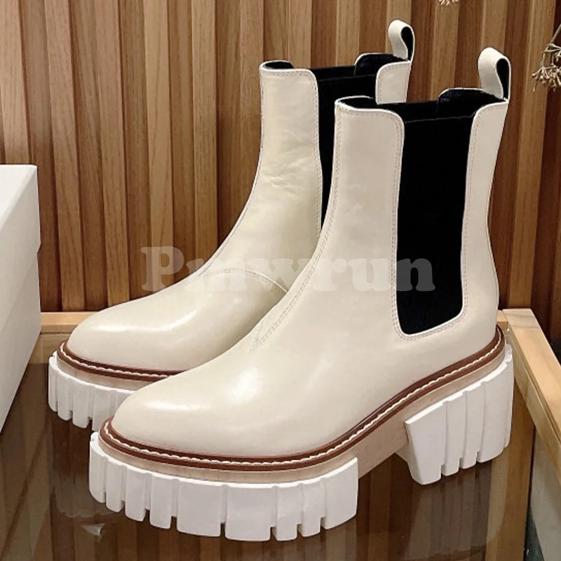 

Женские короткие ботинки весна-осень новые ботильоны из натуральной кожи с круглым носком на толстой подошве простые Универсальные женские ботинки