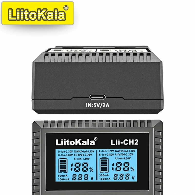 Фото Умное зарядное устройство LiitoKala Lii-CH2 для 18650/21700/AA/AAA/Ni-MH/Li-ion, быстрая зарядка с двумя слотами, порт USB-C, защита от перезарядки №4