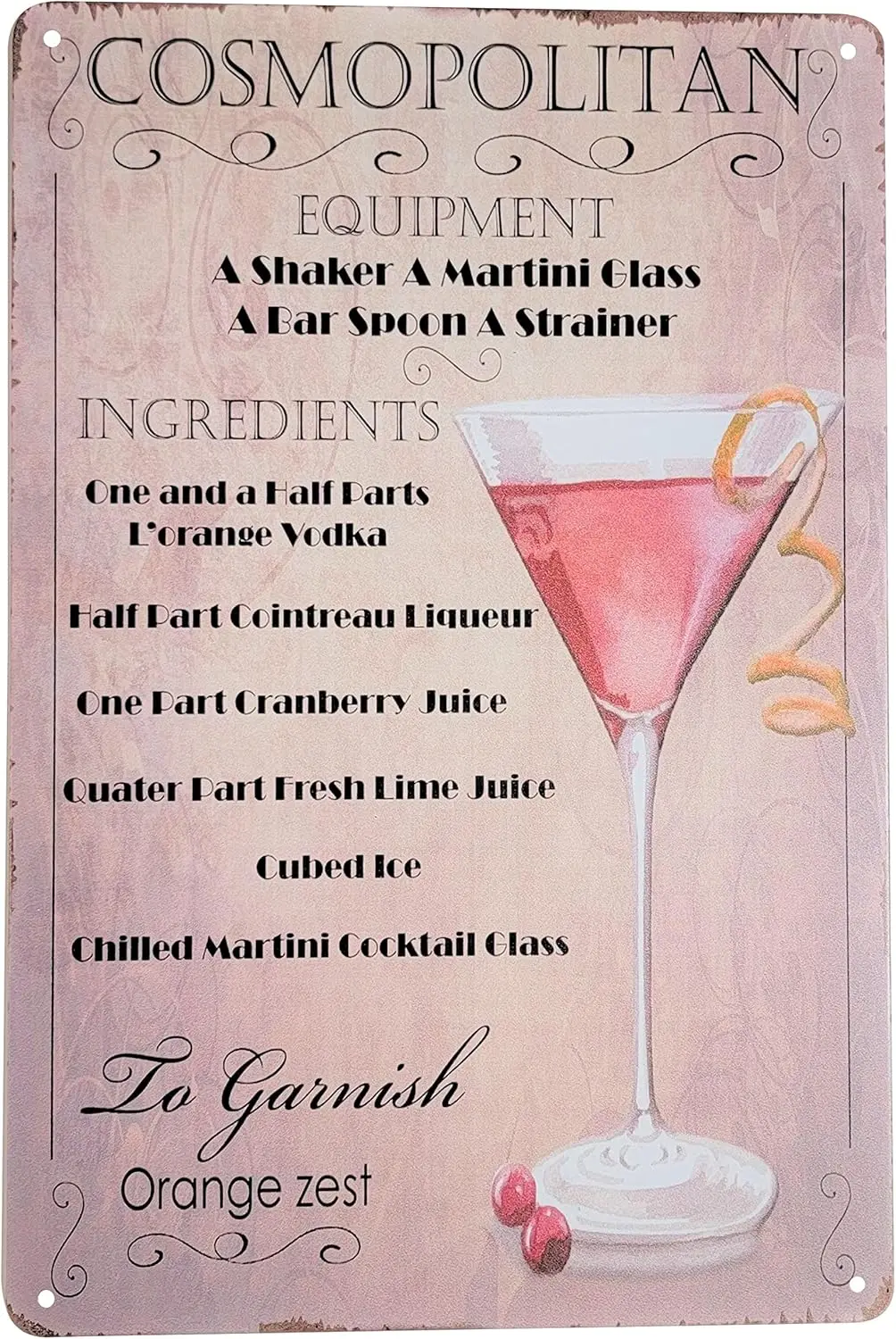 8 x 12 дюймов Populr Cocktls nd Mx Recpes Menu на тему Metl Tn Sgn Wll Decor Plque Poster (COSMOPOLTN)