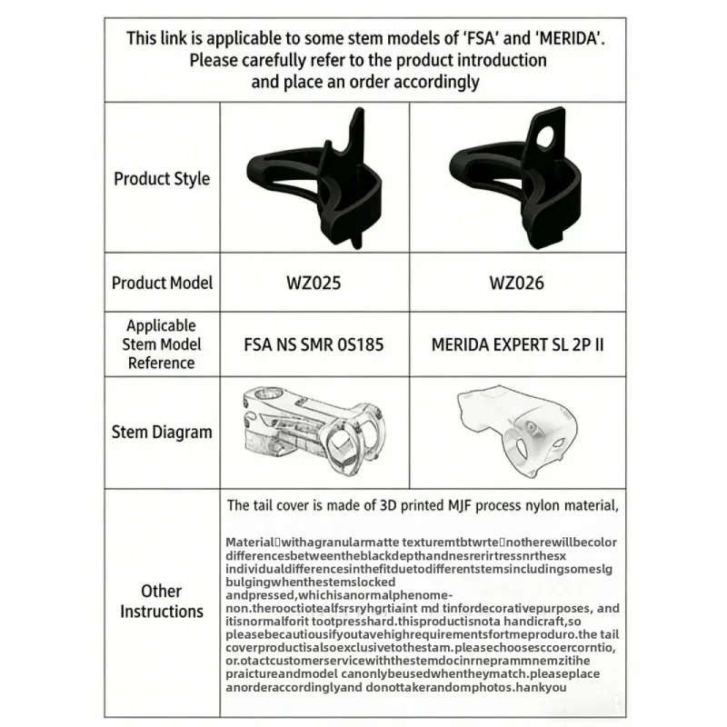 Крышка выноса руля для FSA NS SMR OS185 и MERIDA EXPERT SL, 3D-печатная нейлоновая заглушка MJF для велосипедов Reacto Scultura (art.: 3920dbe660aa6) - 3920dbe660aa6