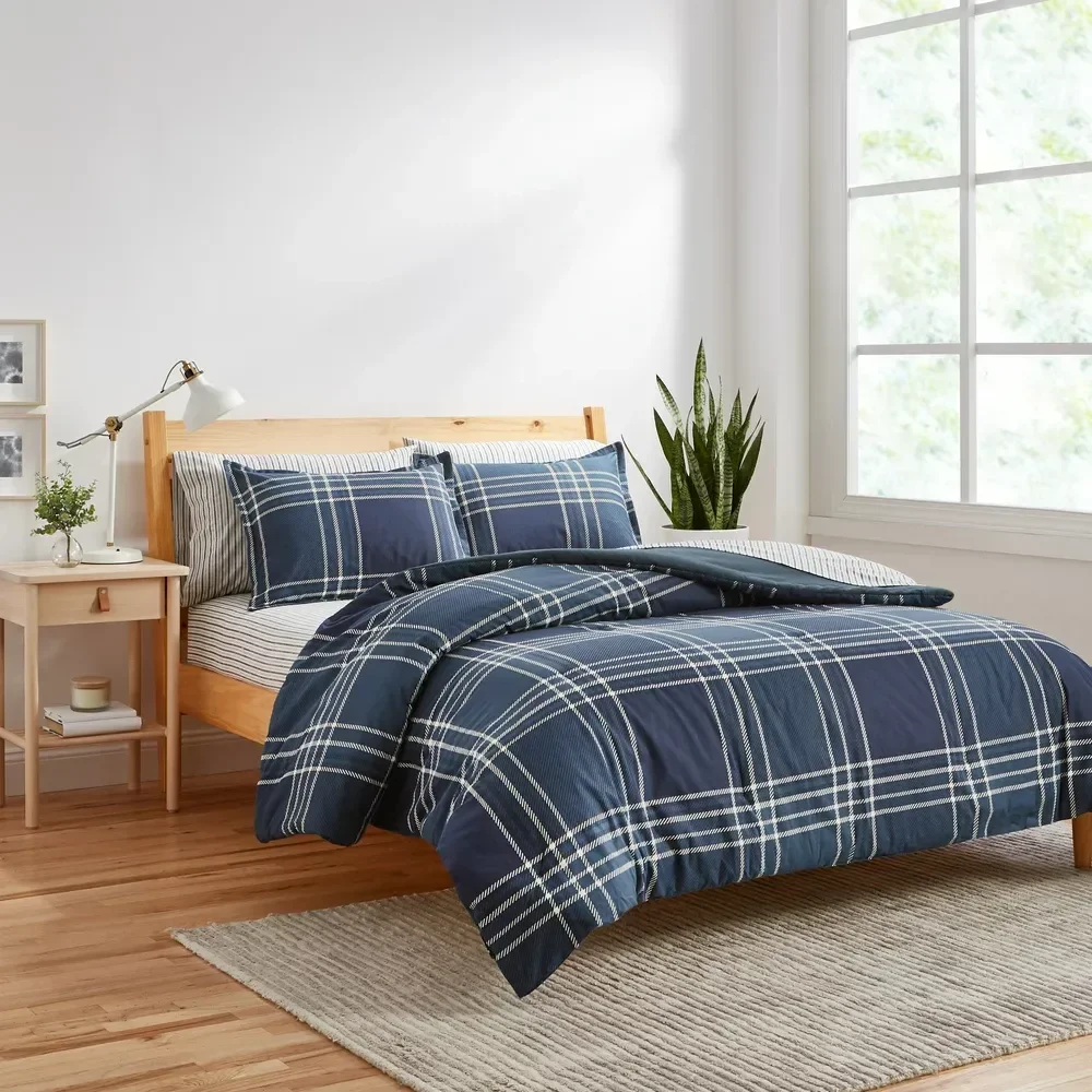 

Flannel Organic Cotton Comforter Set, King, Navy, 3-Pieces Full bed bedding set Bedding sets Covers for beds bedding Cotton bed