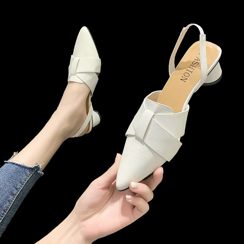 

Женская обувь с острым носком, туфли на среднем каблуке, модные сандалии, женская обувь с круглым каблуком, Корейская версия, новинка 2022