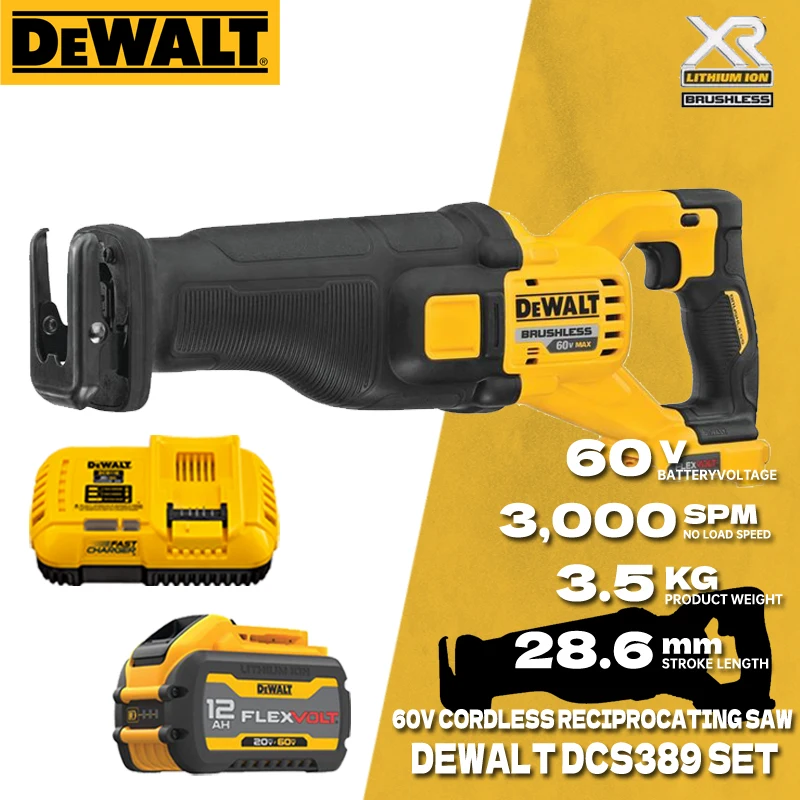 DEWALT DCS389 Brushless Cordless Reciprocating Saw 60V FLEXVOLT Power Tool Electric Saw Cutting Machine DCB609 DCB606 DCB612