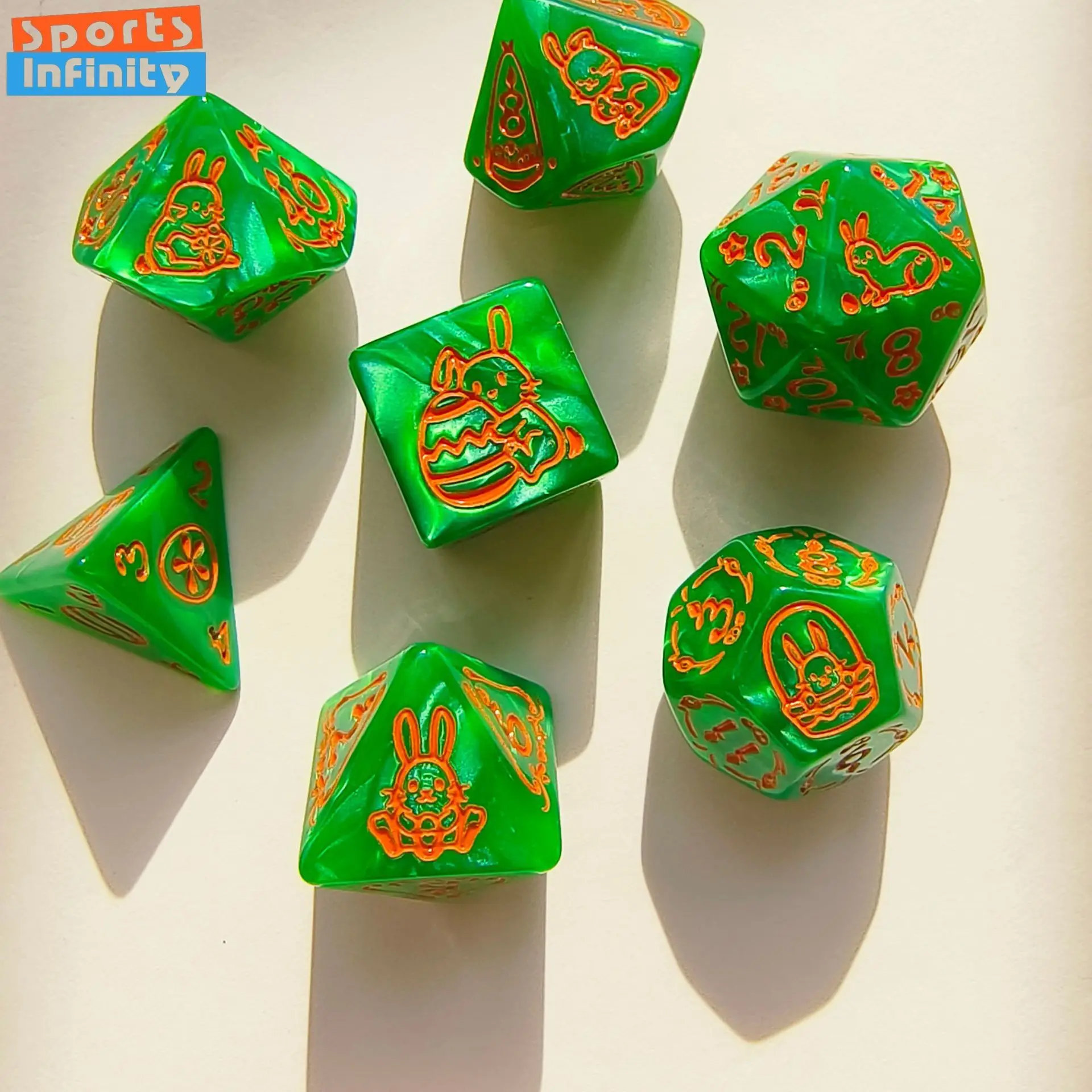 Фото Набор из 7 кубиков с принтом кролика для настольных игр (D&D, COC, Cthulhu), для групповых вечеринок и развлечений, цифровые кубики №1
