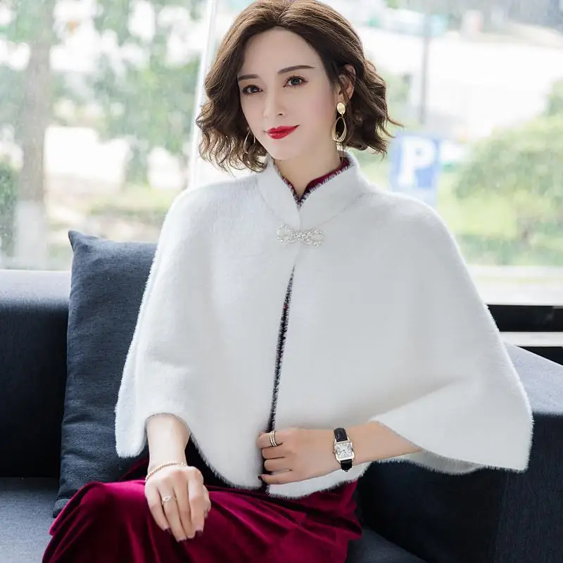 Вязаная Маленькая шаль накидка женский осенне-зимний свитер имитация норки