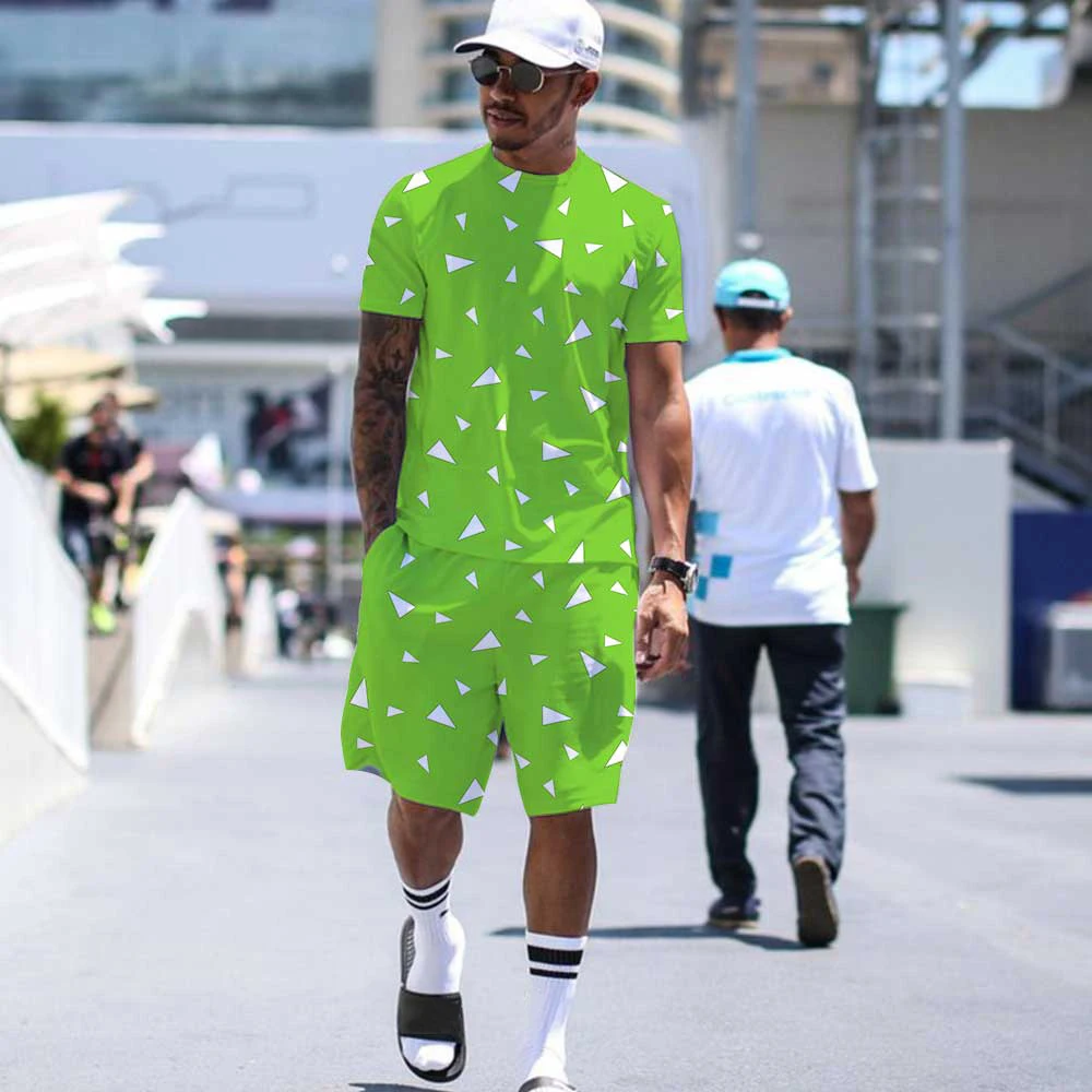 

2022 Summer New Men's Fashion Casual Sportswear Suit Oversized Short-sleeved T-shirt + Shorts Jogging Fitness 2-piece Set