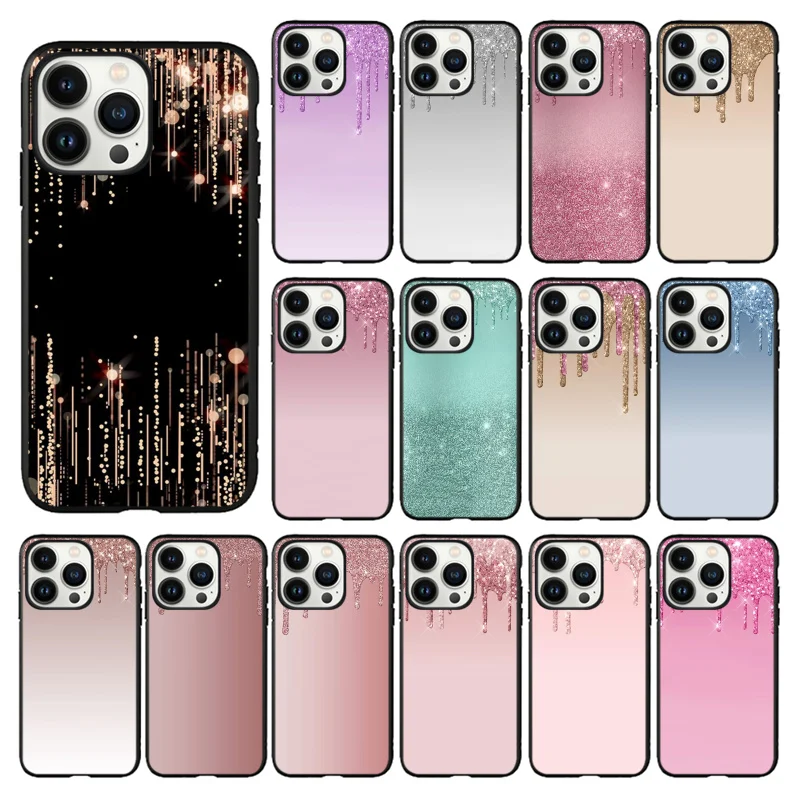 

Dripping Glitter Pink Purple Phone Case for iPhone 14 13 12 11 Pro MAX X XS Max XR Mini SE 7 8 Plus Black Funda Coque Case