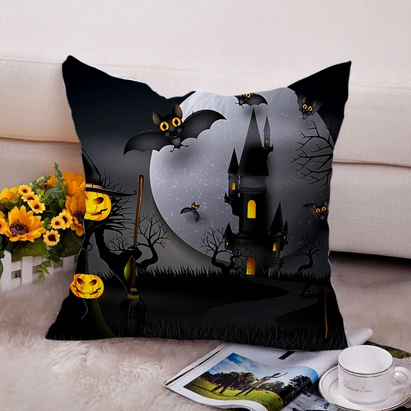 

Halloween Themed Throw Pillow Case Dust-proof Removable Cushion Covers 45*45 for Living Room Home Decorative Pillows for Bed