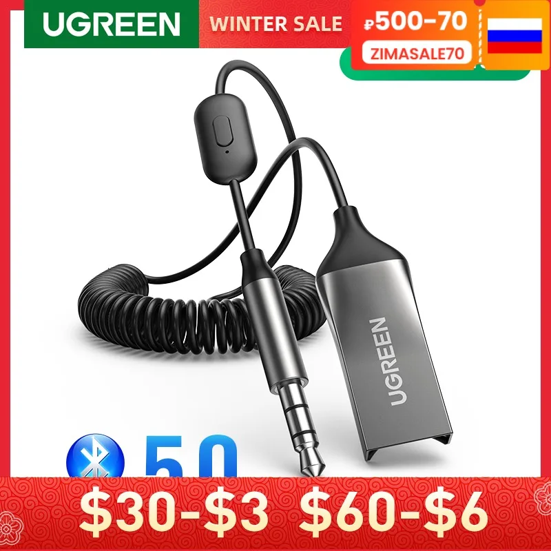 

UGREEN Bluetooth Aux Adapter Bluetooth 5.0 Car Receiver USB to 3.5mm Jack Handsfree Car kit Audio Receiver Mic for Car Speaker